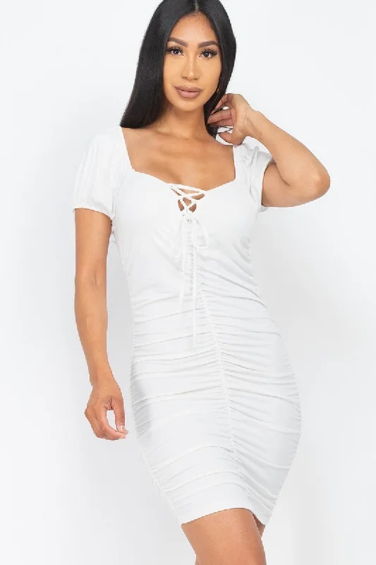 Snag the Best Prices Now!Front Lace Up Ruched Mini Dress