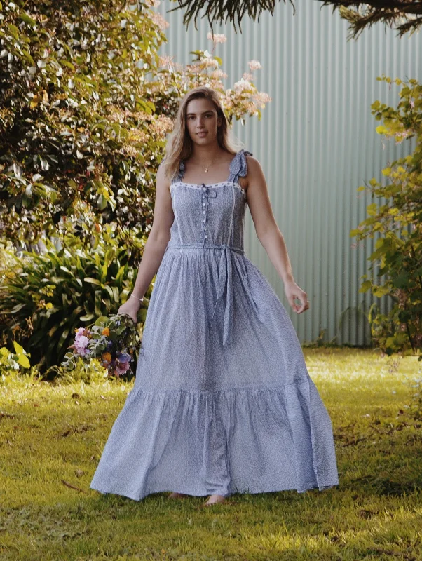 Unlock Huge Savings Now!100% RECYCLED COTTON - ADELINE MAXI DRESS CORNFLOWER BLUE ROSE Unlock Huge Savings Now!100% RECYCLED COTTON - ADELINE MAXI DRESS CORNFLOWER BLUE ROSE