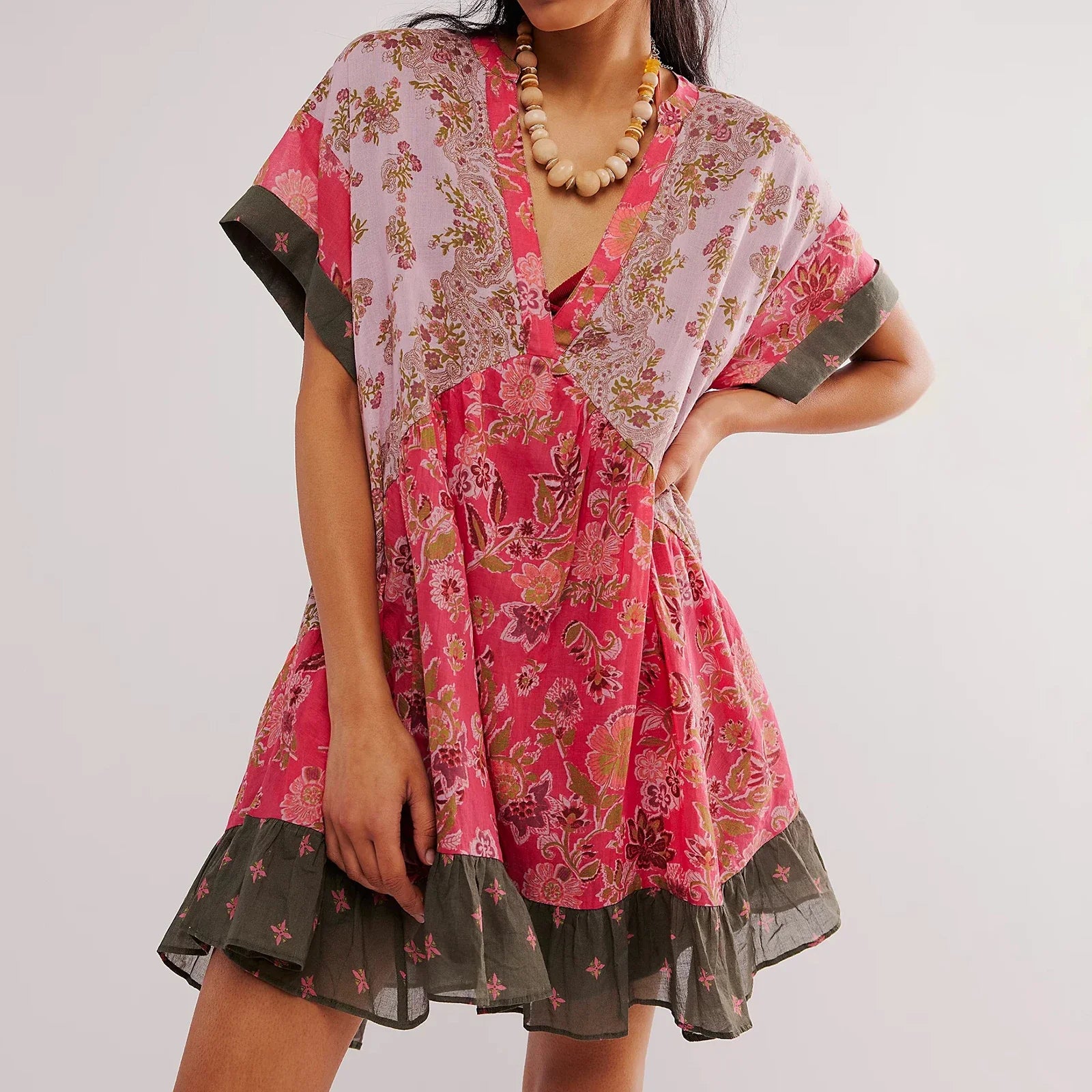 Save More with Every Purchase!V-Neck Puff Sleeve Mini Women's 2024 Summer Causal Beach Boho Dress