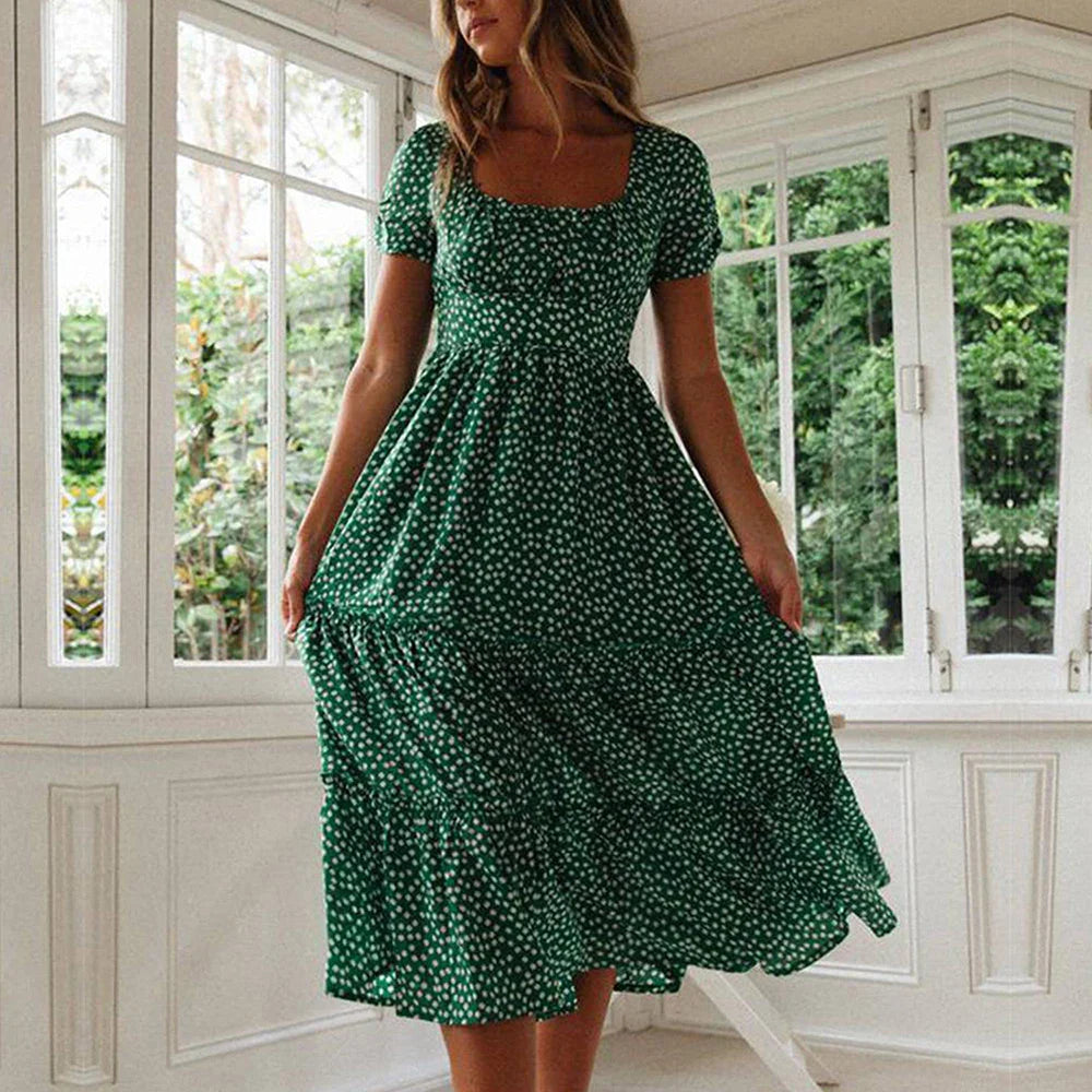 Get More for Less!Clothing Beach Vacation Short Sleeve Floral Skirt High Waist Pullover Bohemian Printed Mini Women's Boho Dress