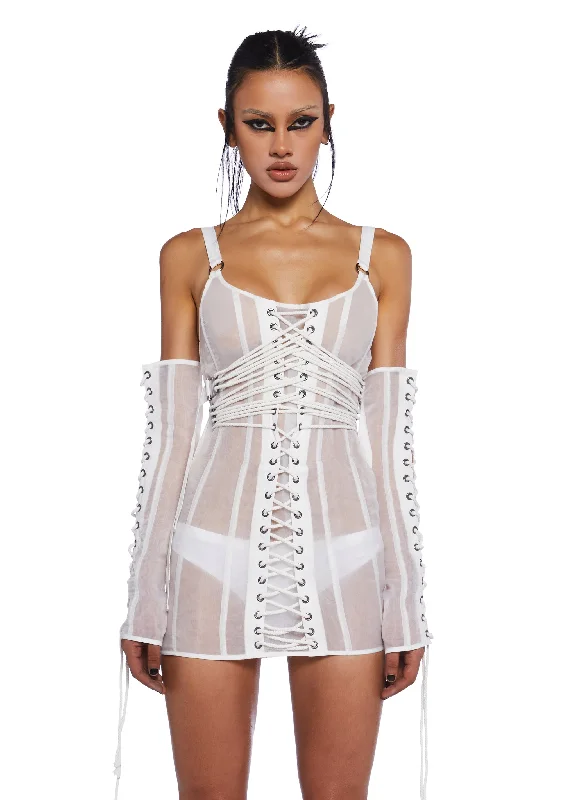 Hurry, Sale Ends Soon!Downbeat Organza Corset Dress And Gloves Set