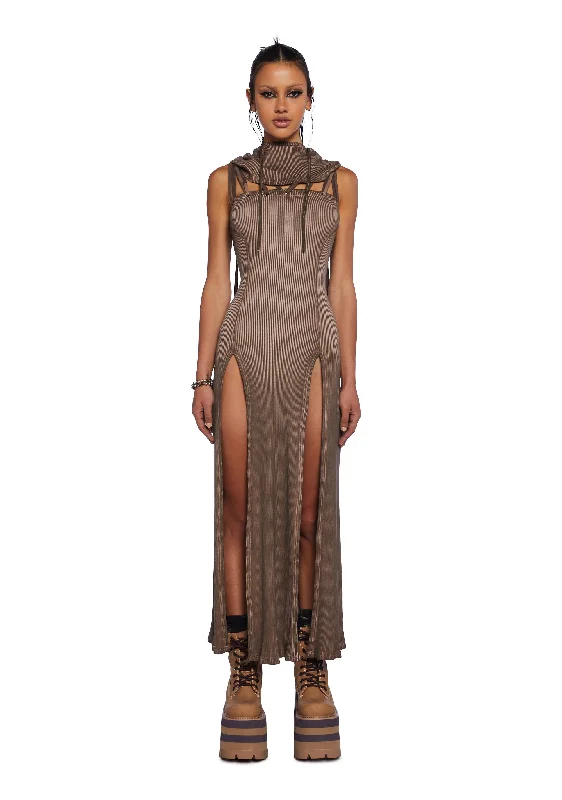 Amazing Prices You Can’t Resist!Echo Hooded Slit Maxi Dress - Brown