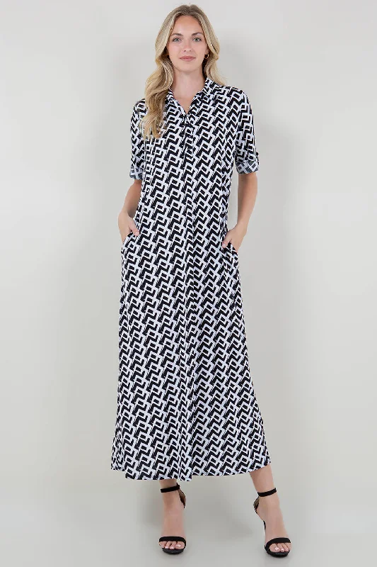 Exclusive Deals Just for You!ELB ROLL TAB SLV COLLARED MAXI DRESS - D3341-1870