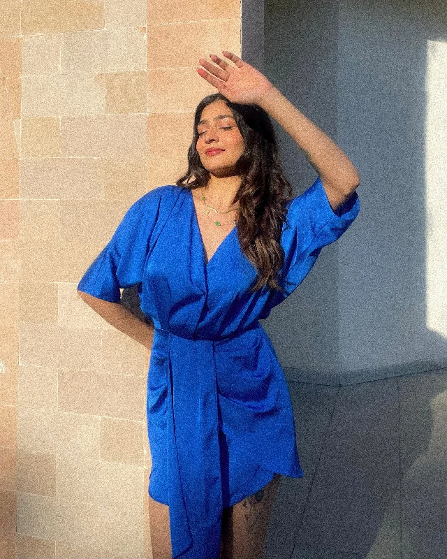 Limited Edition, Limited Price!EVAA- Satin Dress (Blue)