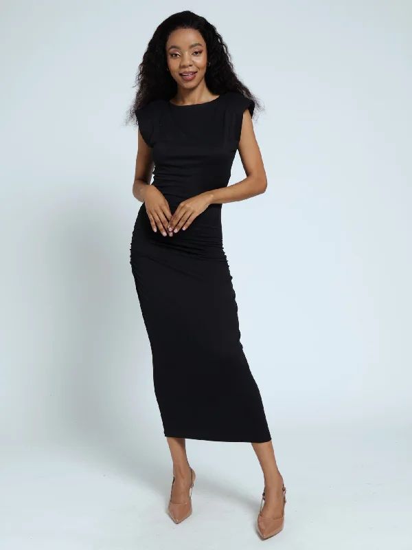 Your Favorite Items on Sale Now!Extended Shoulder Pad Ditsy Dress - Black
