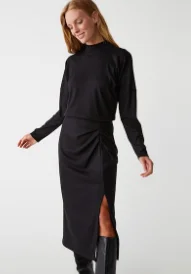 Buy More, Pay Less!Long Sleeve brown Mock Neck Dress