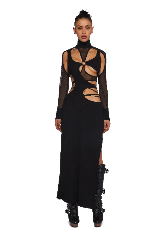 Exclusive Savings This Week!Fader Mesh Ribbed Maxi Dress - Black