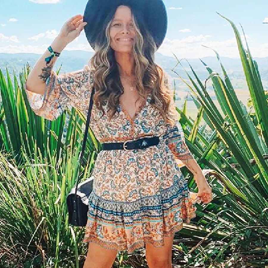 Incredible Savings Inside!FashionSierra-Mini Women Rayon Floral Print Summer Gypsy Flare Sleeve Drawstring Waist Short Vestido Robe Boho Dress Incredible Savings Inside!FashionSierra-Mini Women Rayon Floral Print Summer Gypsy Flare Sleeve Drawstring Waist Short Vestido Robe Boho Dress