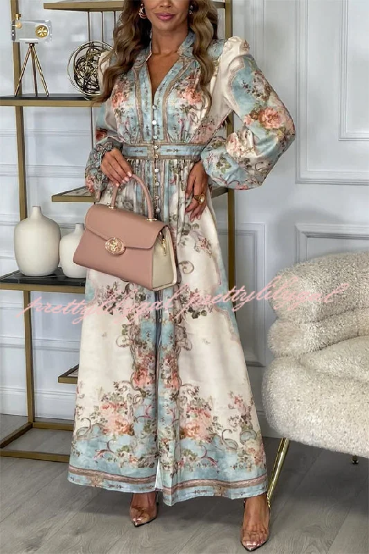 Must-Have Deals Inside!Fresh Pickings Floral Bohemian Print Balloon Sleeve Button Up Maxi Dress Must-Have Deals Inside!Fresh Pickings Floral Bohemian Print Balloon Sleeve Button Up Maxi Dress