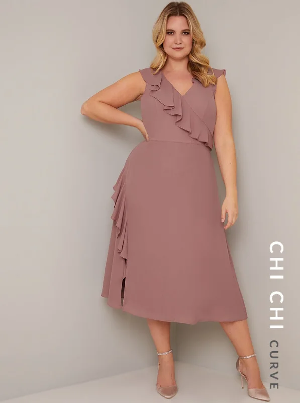 Save Money, Shop Happy!Frill Detail Midi Dress Pink