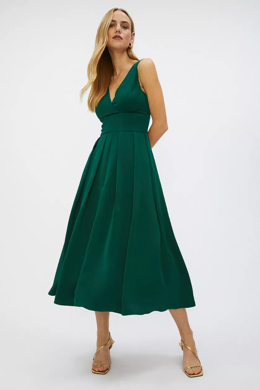 Flash Deals – Act Quickly!Full Skirted Satin Midi Dress Green
