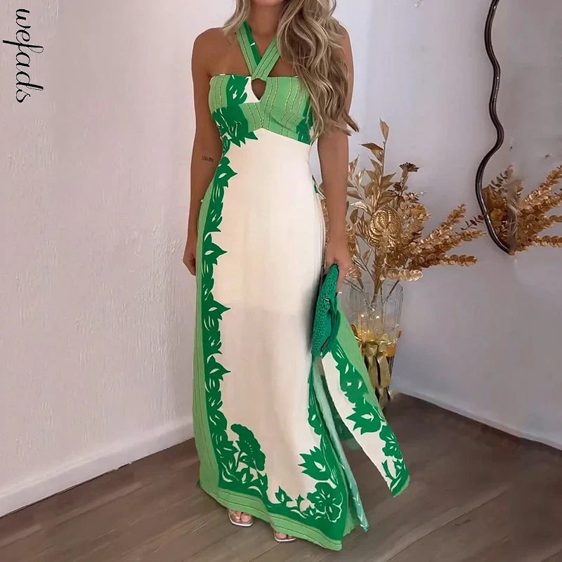 Get More for Less!Green Halter Maxi Dress