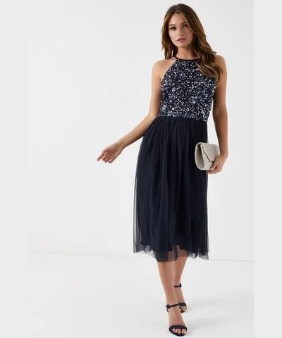 Act Fast – Limited Time Savings!Halter Midi Neck Dress Navy