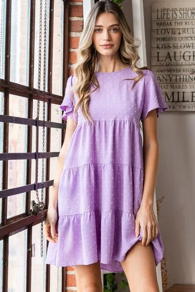 Time to Snag a Bargain!Full Size Swiss Dot Short Sleeve Tiered Dress