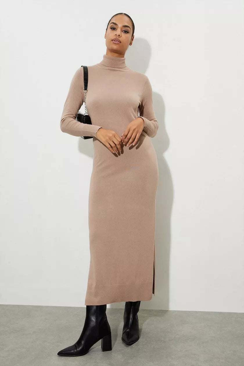 Save More When You Shop More!High Neck Slouchy Midi Dress Oatmeal