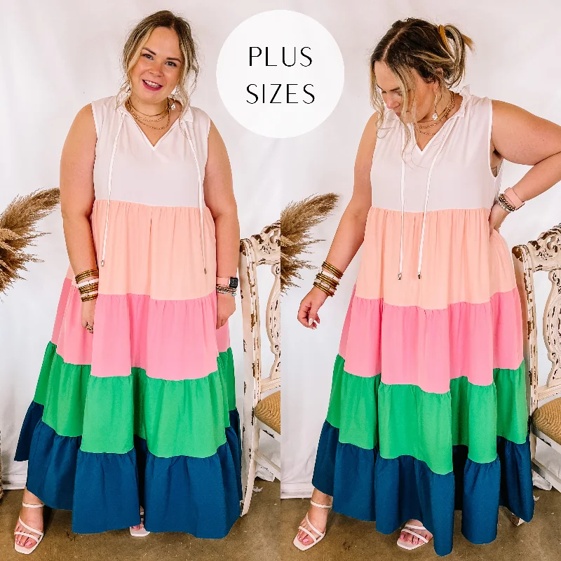Must-Have Deals Inside!Plus Sizes | Calm Waters High Neck Tiered Maxi Dress in White Mix Must-Have Deals Inside!Plus Sizes | Calm Waters High Neck Tiered Maxi Dress in White Mix