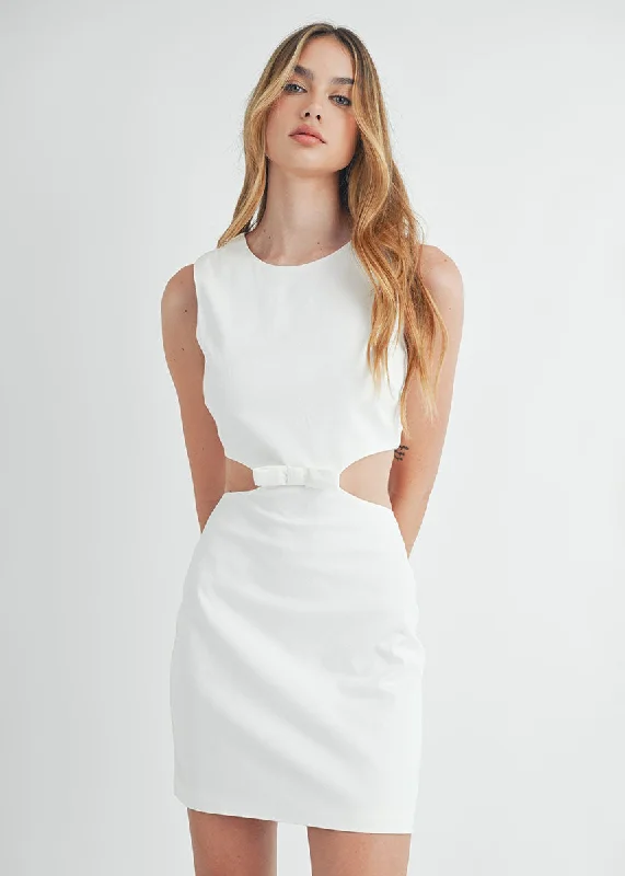 One Click Away from Big Savings!Jessica Cutout Ribbon Mini Dress - Off White