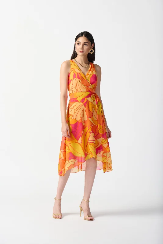 Unlock Huge Savings Now!Joseph Ribkoff Chiffon Tropical Print Fit and Flare Dress