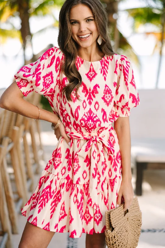 Shop Before It’s Gone!Just Dreaming Fuchsia Pink Abstract Dress