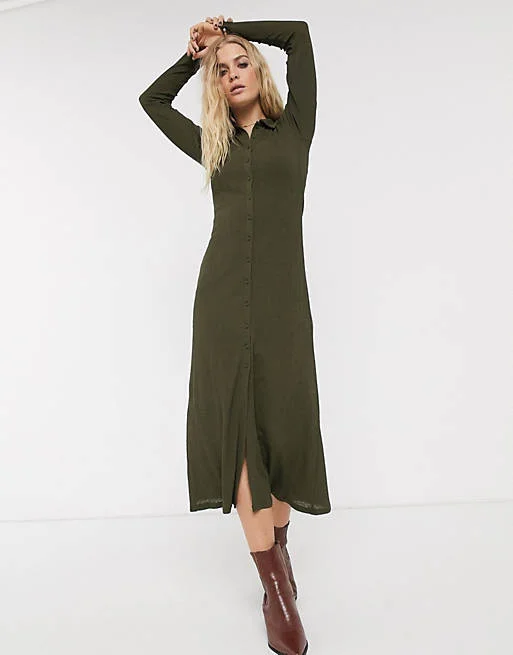 Incredible Savings Inside!Khaki Ribbed Midi Cardigan Style Dress