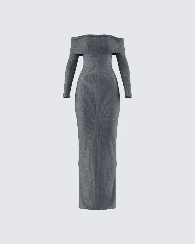 Limited Edition, Limited Price!Kyan Charcoal Off Shoulder Maxi Dress