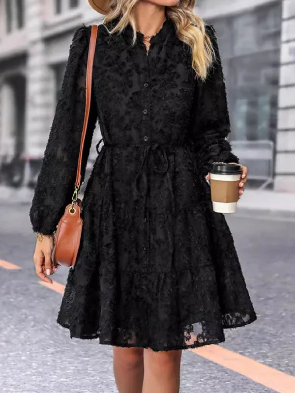 Massive Price Cuts!Lace Button Down Long Sleeve Mini Dress
