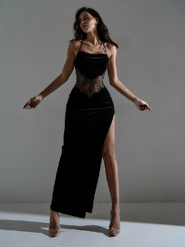 Score Huge Discounts Today!BerriesJam - Lace Patchwork High Split Long Party Dress