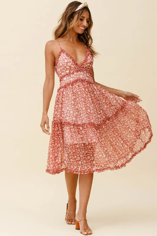 Your Best Deals Are Here!Laney Low Back Cami Strap Midi Dress Floral Print Rose