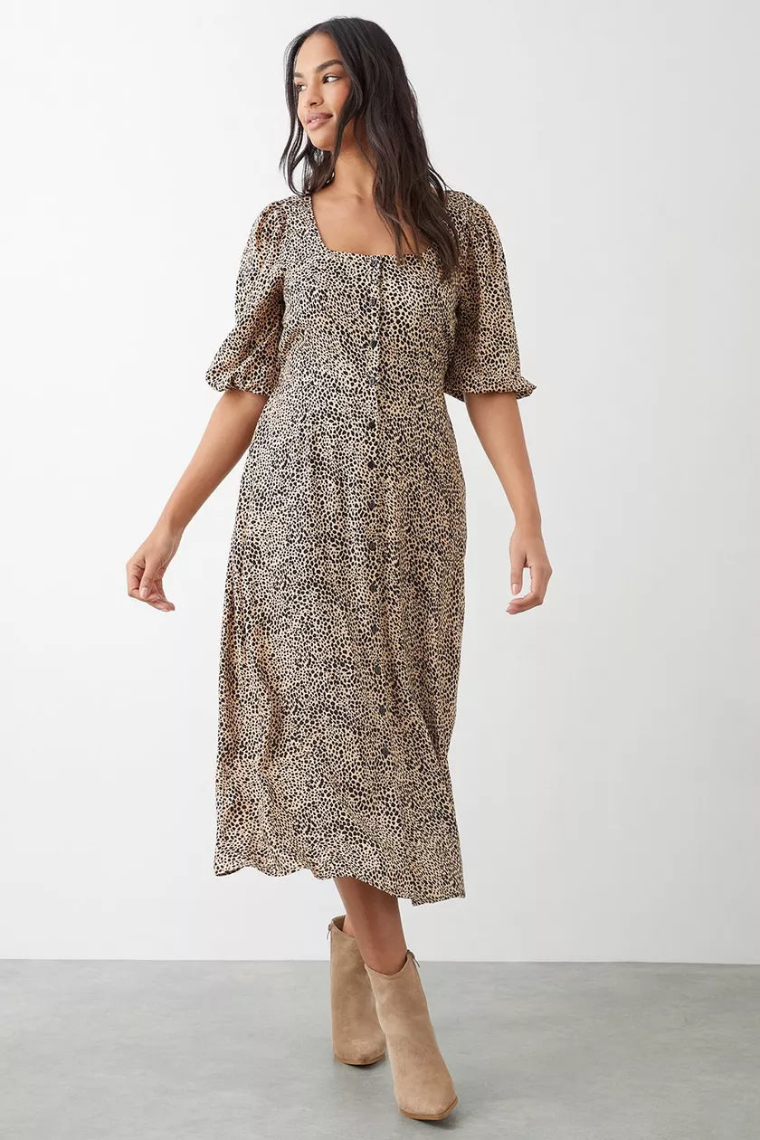 Limited Edition, Limited Price!Leopard Print Button Through Midi Dress