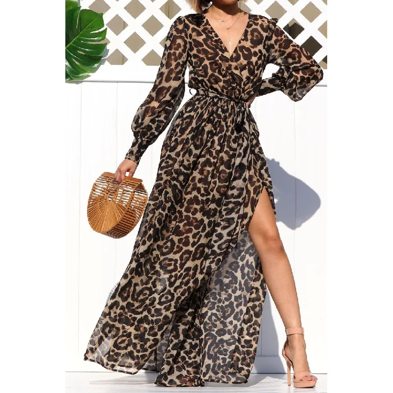 Your Wallet Will Thank You!Leopard Print Puff Sleeve Maxi