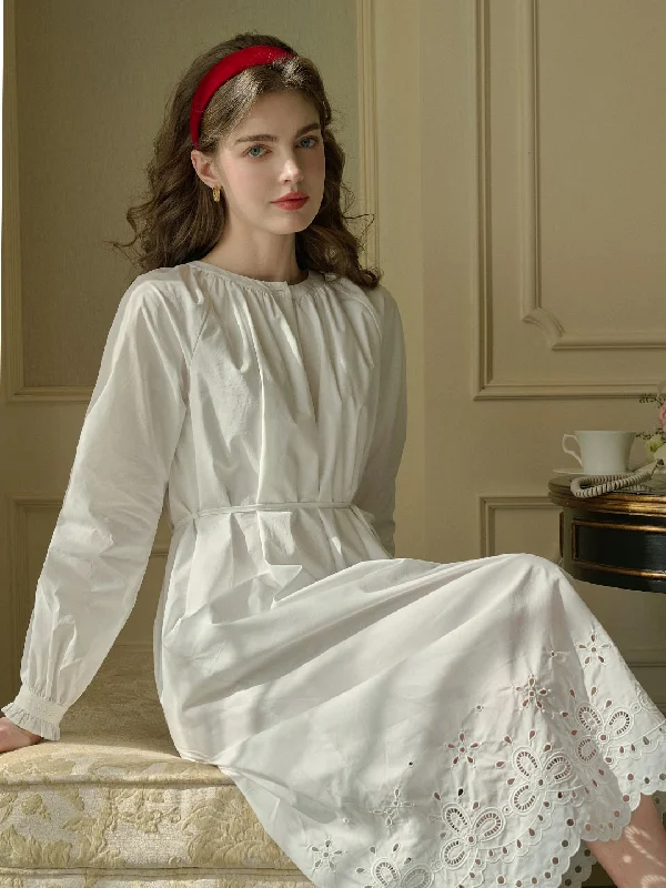The Sale You’ve Been Waiting For!Lilly Round Neck Hem Hollow Embroidered Cotton Dress The Sale You’ve Been Waiting For!Lilly Round Neck Hem Hollow Embroidered Cotton Dress