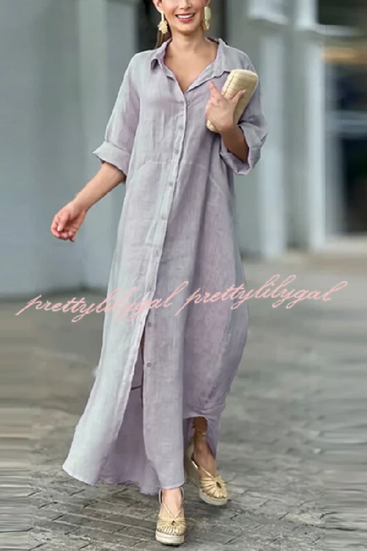 Savings You Can’t Ignore!Linen Blend Solid Long Sleeve Buttoned Loose Shirt Style Maxi Dress Savings You Can’t Ignore!Linen Blend Solid Long Sleeve Buttoned Loose Shirt Style Maxi Dress
