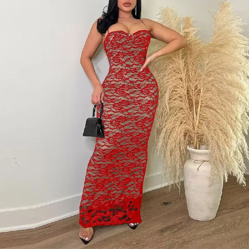 Save Like Never Before!MALYBGG Alluring Lace Halterneck Backless Maxi Dress 10711LY