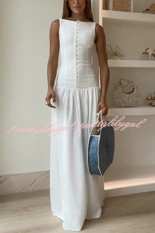 Bigger Savings, Better Shopping!Unforgettable Evening Linen Blend Button Up Drop Waist Maxi Dress Bigger Savings, Better Shopping!Unforgettable Evening Linen Blend Button Up Drop Waist Maxi Dress