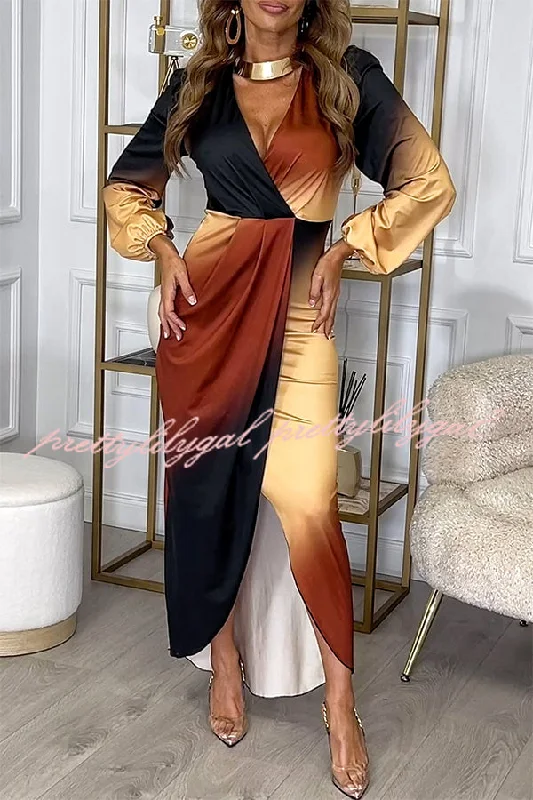 Huge Savings – Act Now!Romantic Sunset Gradient Print Ruched Balloon Sleeve Slit Maxi Dress Huge Savings – Act Now!Romantic Sunset Gradient Print Ruched Balloon Sleeve Slit Maxi Dress