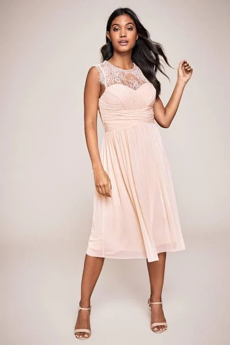 Special Discounts Inside!Mesh Embroidered Trim Midi Dress Pink