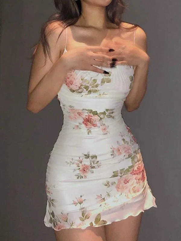 Hottest Discounts of the Year!Backless Floral Mesh Mini Dress