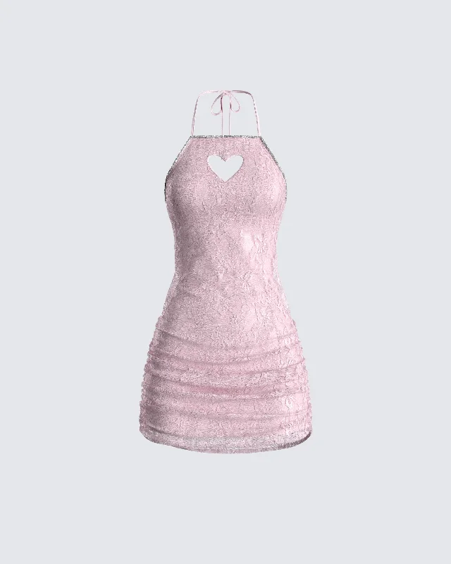 Stock Up and Save!Micaela Pink Lace Heart Mini Dress