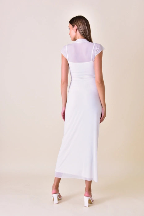 Save Up to 50% Off!Mock Neck Mesh Maxi Dress