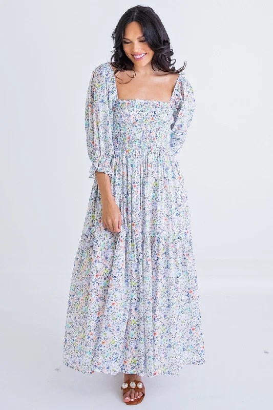 Limited Stock Available!Multi Floral Smock Maxi Dress