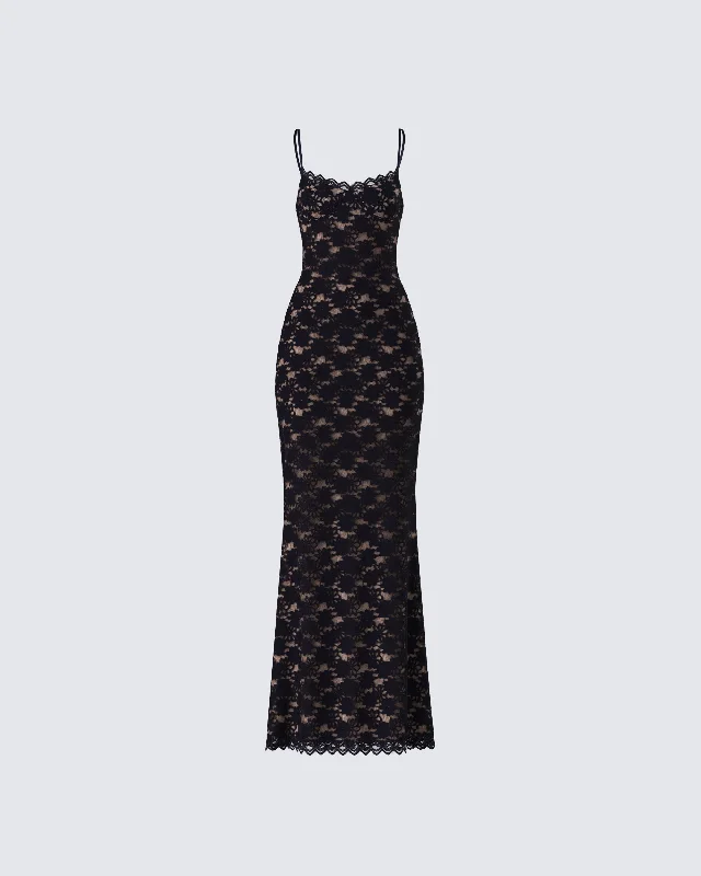 The Best Deals Won’t Wait!Nevaeh Black Lace Maxi Dress