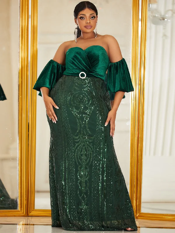 Buy One, Get One Free!NiDELL Large Size Spot Sequin Velvet Dress off-Shoulder Prom Evening Dress Fishtail Sequins Maxi Dress-Fa638 Buy One, Get One Free!NiDELL Large Size Spot Sequin Velvet Dress off-Shoulder Prom Evening Dress Fishtail Sequins Maxi Dress-Fa638
