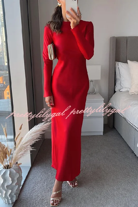 Snag the Best Prices Now!Winter Wedding Satin Back Tie-up Long Sleeve H-line Maxi Dress Snag the Best Prices Now!Winter Wedding Satin Back Tie-up Long Sleeve H-line Maxi Dress
