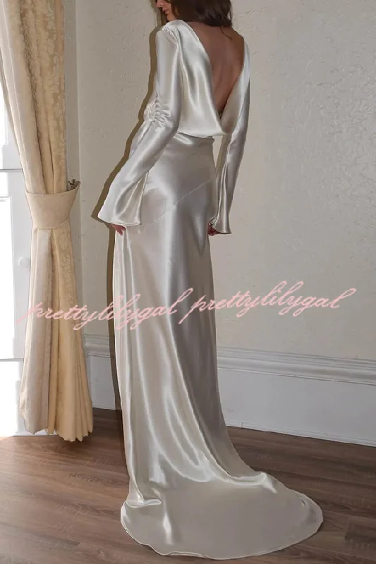 Save More When You Shop More!Pearl Eden Satin Back Open Cowl Neck Gown Maxi Dress