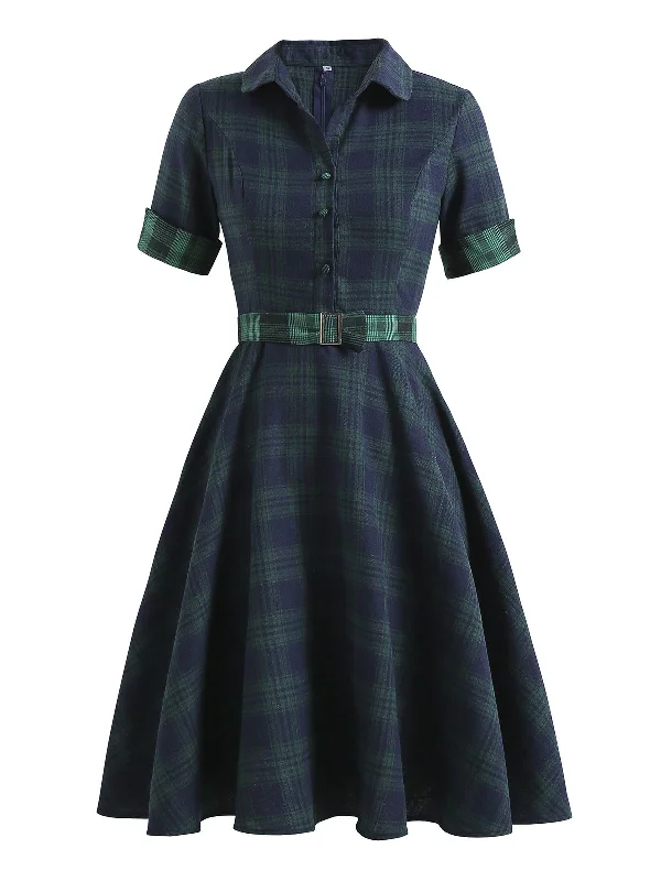 Don't Miss Out!Plaids 1950s Buttoned Belted Swing Dress