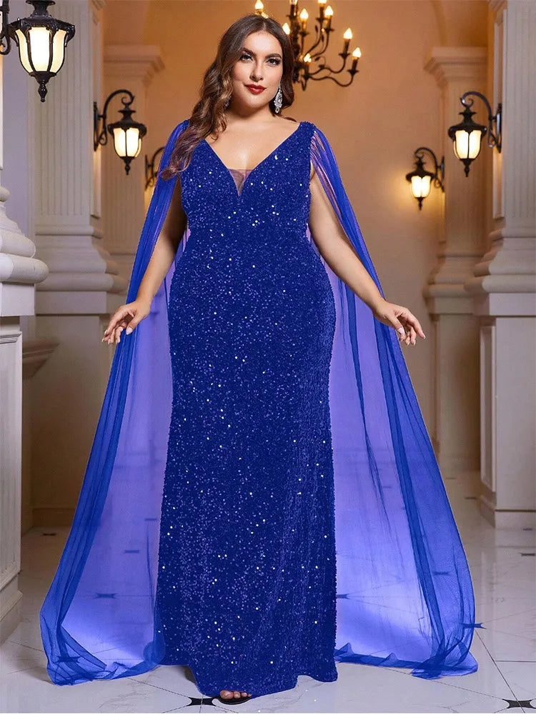 Unbeatable Prices!Plus Size A-Line Velvet Sequin Chiffon Shawl Long Evening Dress