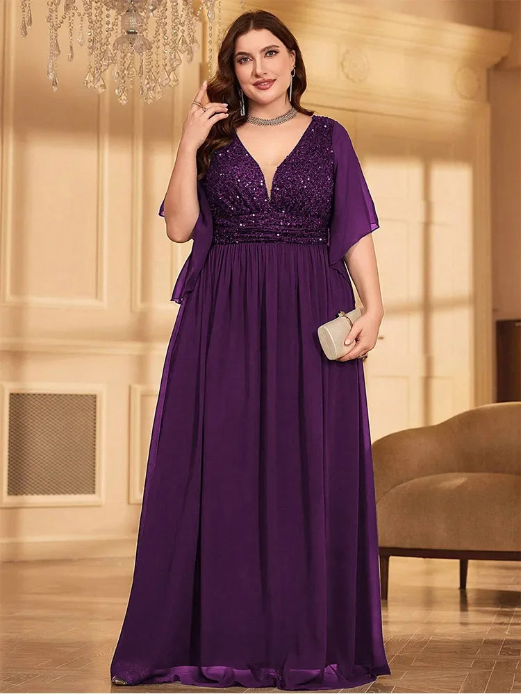 Get More, Spend Less – Shop Now!Plus Size Chiffon V-Neck Sequined Short Sleeve Evening Dress Get More, Spend Less – Shop Now!Plus Size Chiffon V-Neck Sequined Short Sleeve Evening Dress