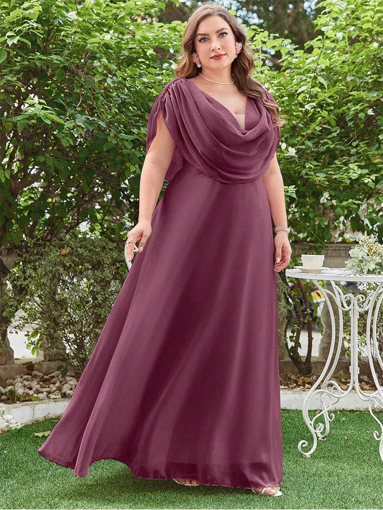 Exclusive Offers You’ll Love!Plus Size Draped Cowl Neckline Chiffon A-Line Evening Dress