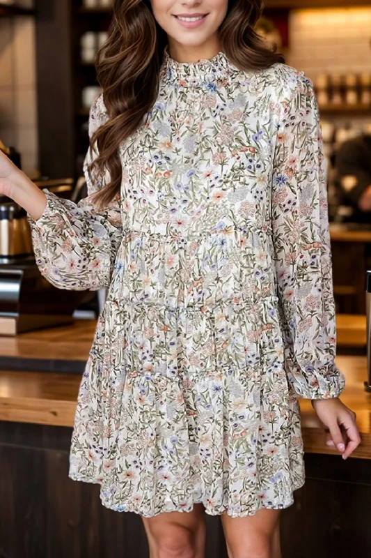 Only a Few Left – Order Now!Printed Mock Neck Long Sleeve Mini Dress