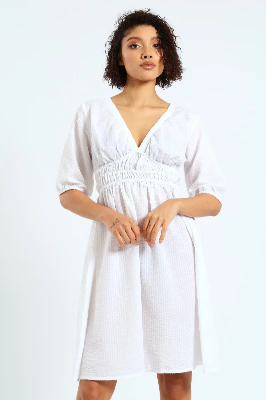 Today Only – Don’t Miss It!Puff Sleeve Stripe Mini Dress - White